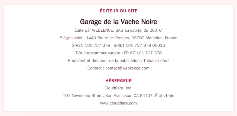 Coordonnées légales de l&rsquo;éditeur et de l&rsquo;hébergeur du site